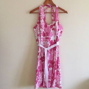 Pink and floral summer halter top dress